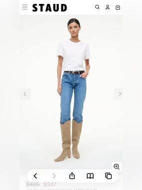 STAUD Suede Knee-High Heeled Boots in Taupe